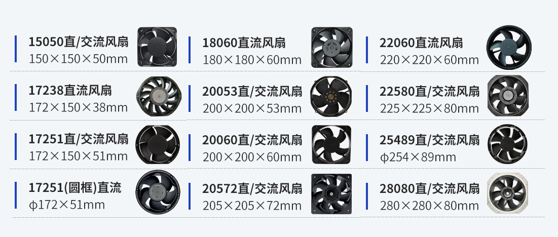 常见机柜风扇型号15CM至28CM